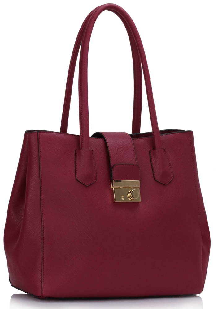 Burgundy Shoulder Handbag With Studs Details