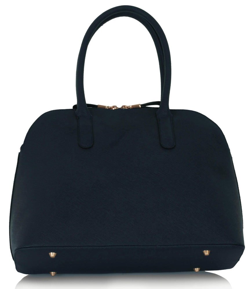 navy leather grab bag