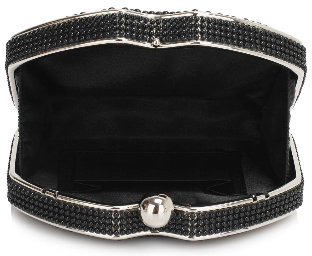 LSE00303 - Black Beaded Clutch Bag