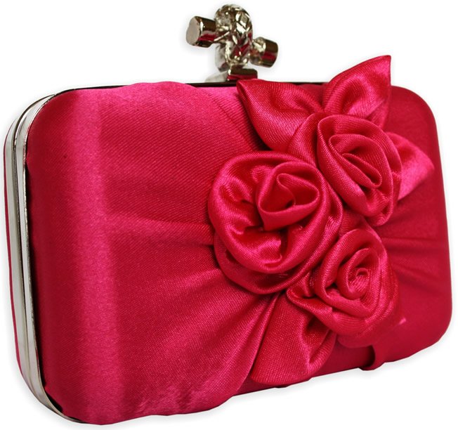 Wholesale Red Satin Flower Clutch Bag