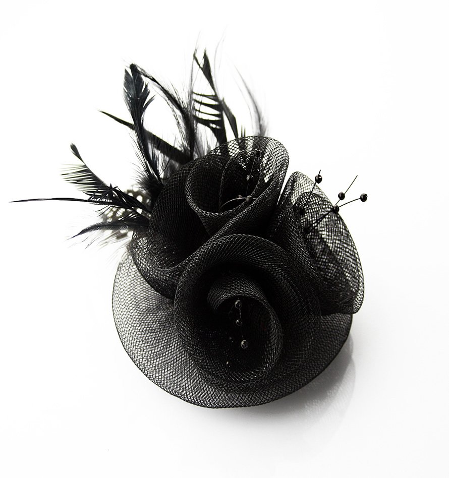 Wholesale Black Feather & Mesh Flower Clip Fascinator - Hairbands-Hair ...