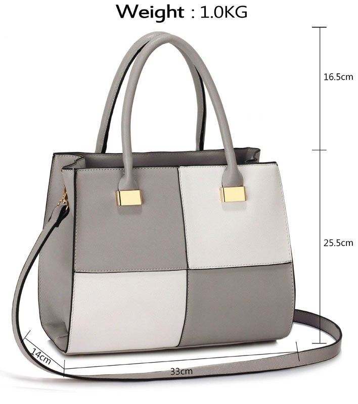 grey and white purse