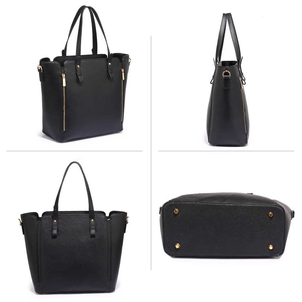 AG00502 - Black Zipper Shoulder Bag