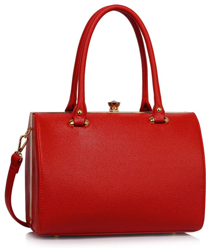 LS00510 - Red Structured Metal Frame Top Handbag