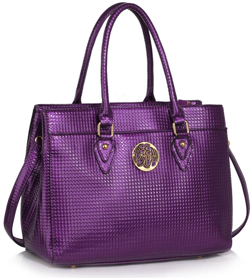 Purple Metal Detail Grab Tote Handbag