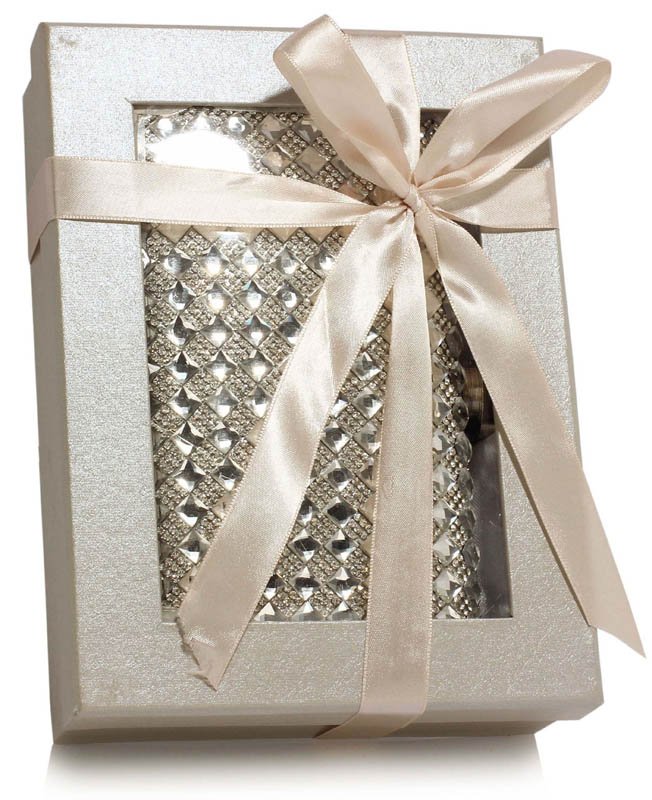 large silver diamante clutch bag