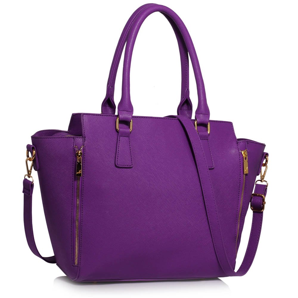 wholesale bags uk wholesale bags LS00314A - Purple Zipper Tote