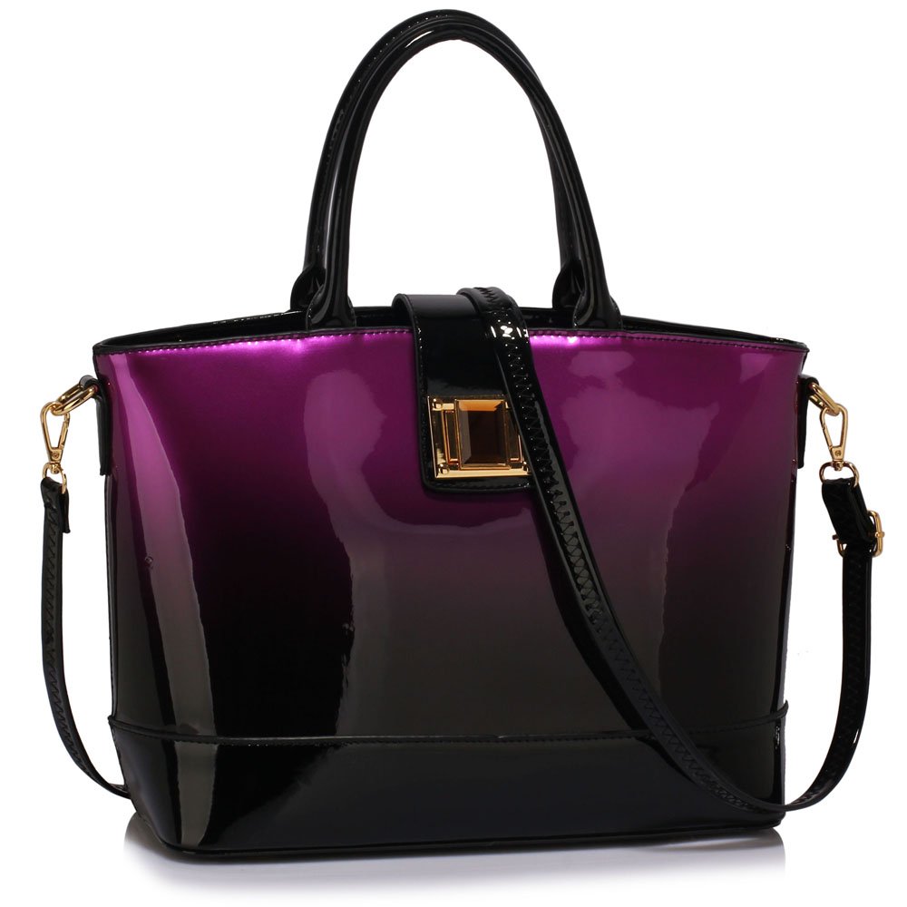 LS00329 - Purple Patent Two-Tone Handbag