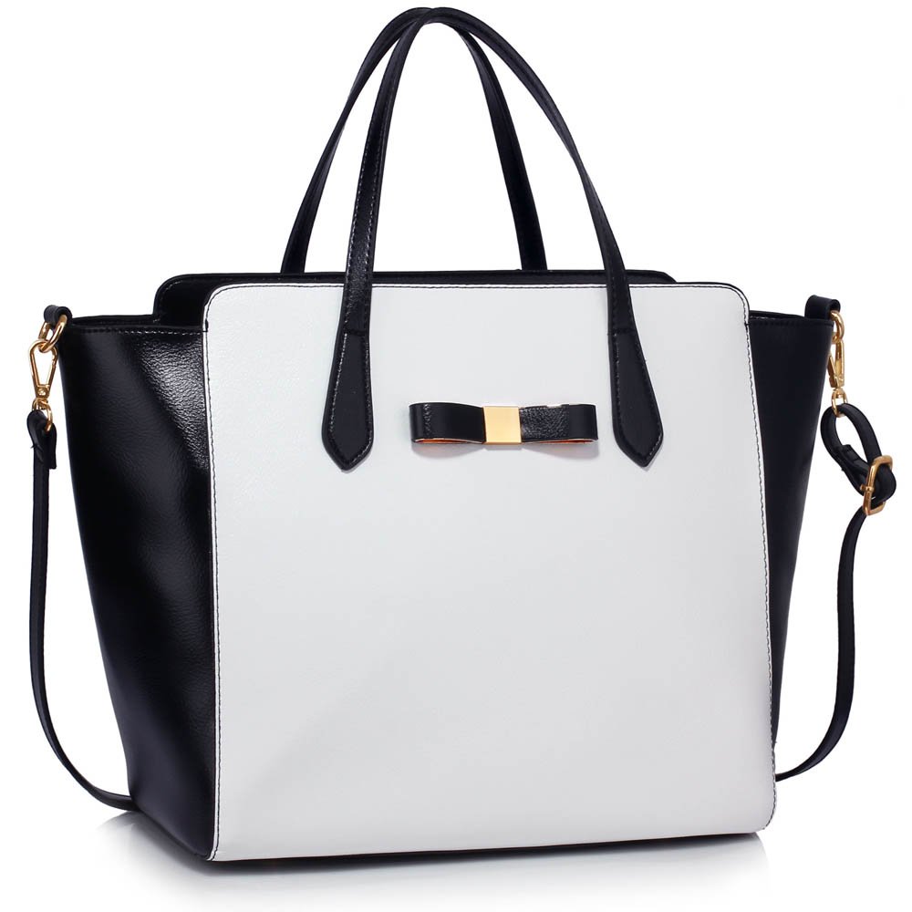 LS00402A - Black / White Decorative Bow Tie Tote Shoulder Bag