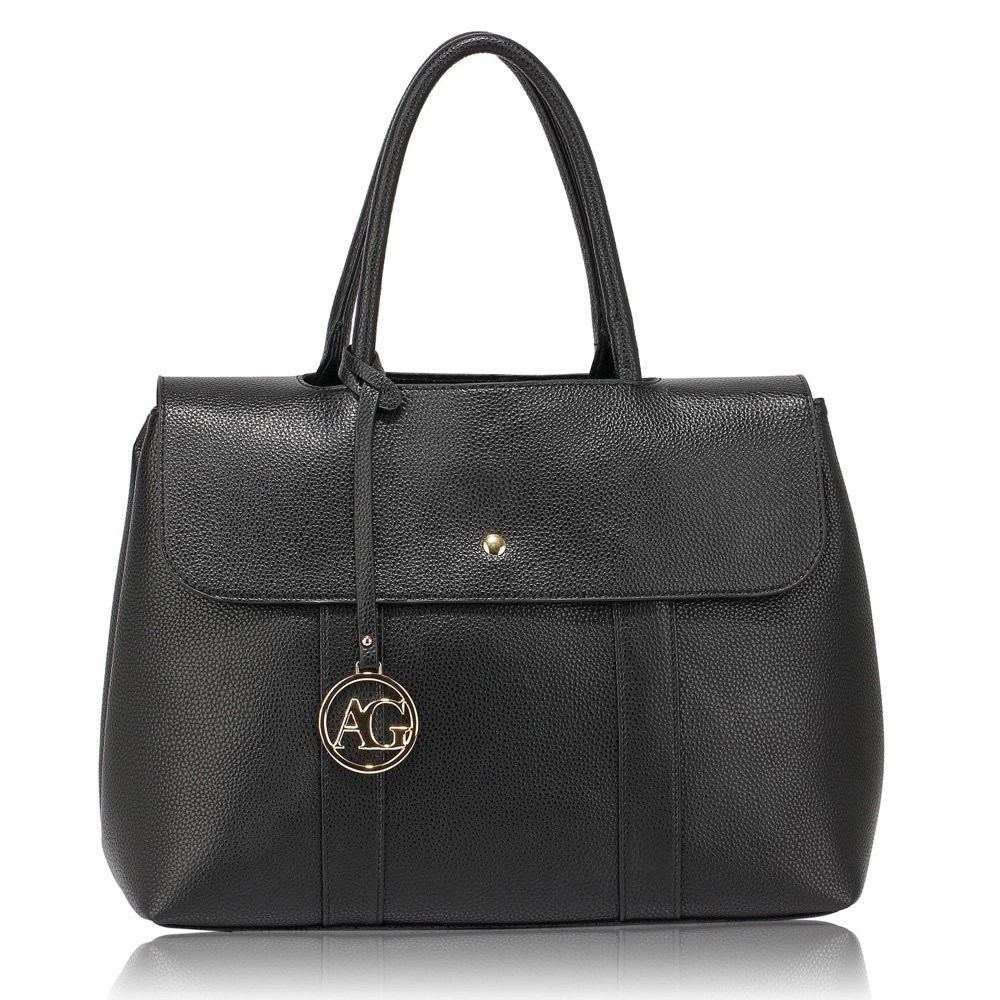 wholesale bags uk AG00538 - Black Satchel Grab Shoulder Handbag