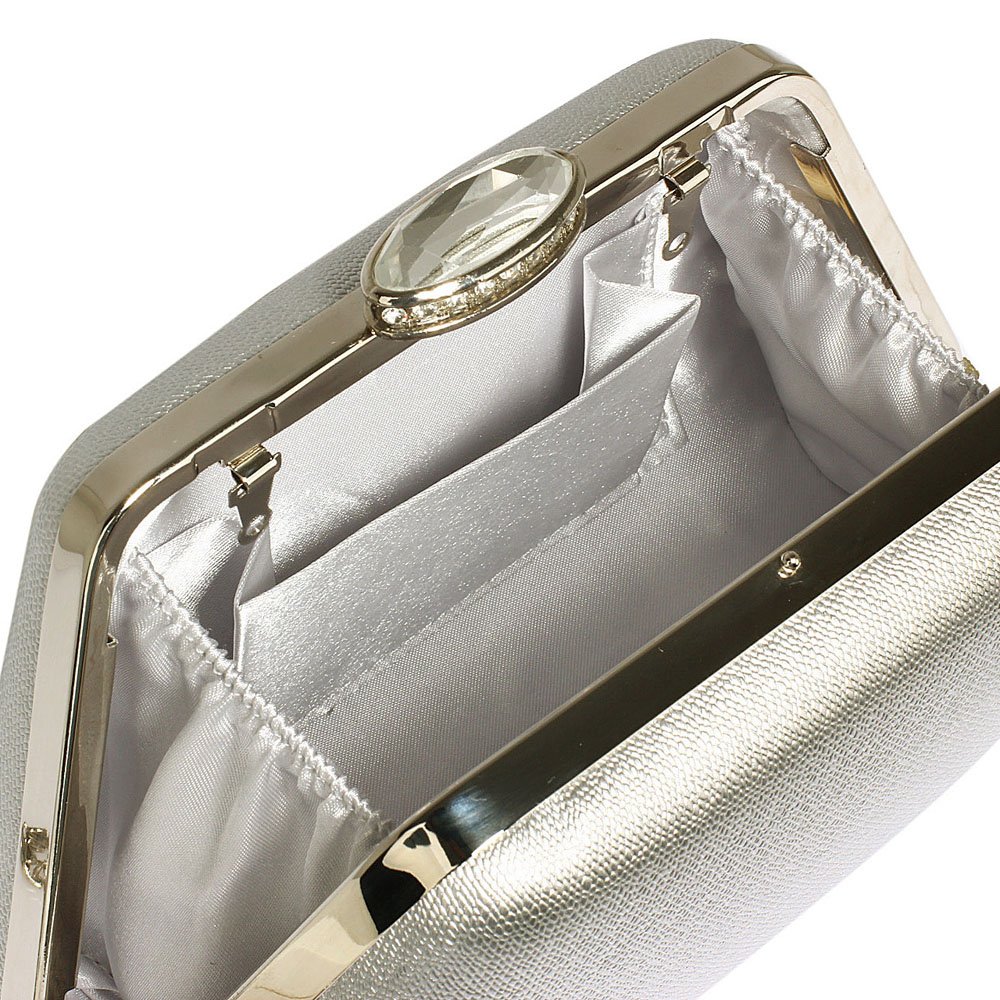 LSE00334 - Silver Diamante Clutch Bag