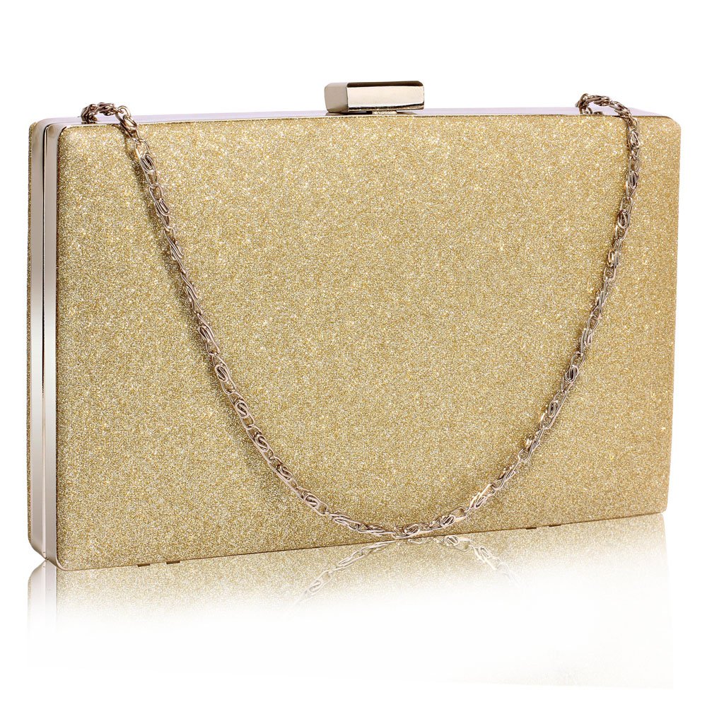 LSE00345 - Gold Glitter Clutch Bag