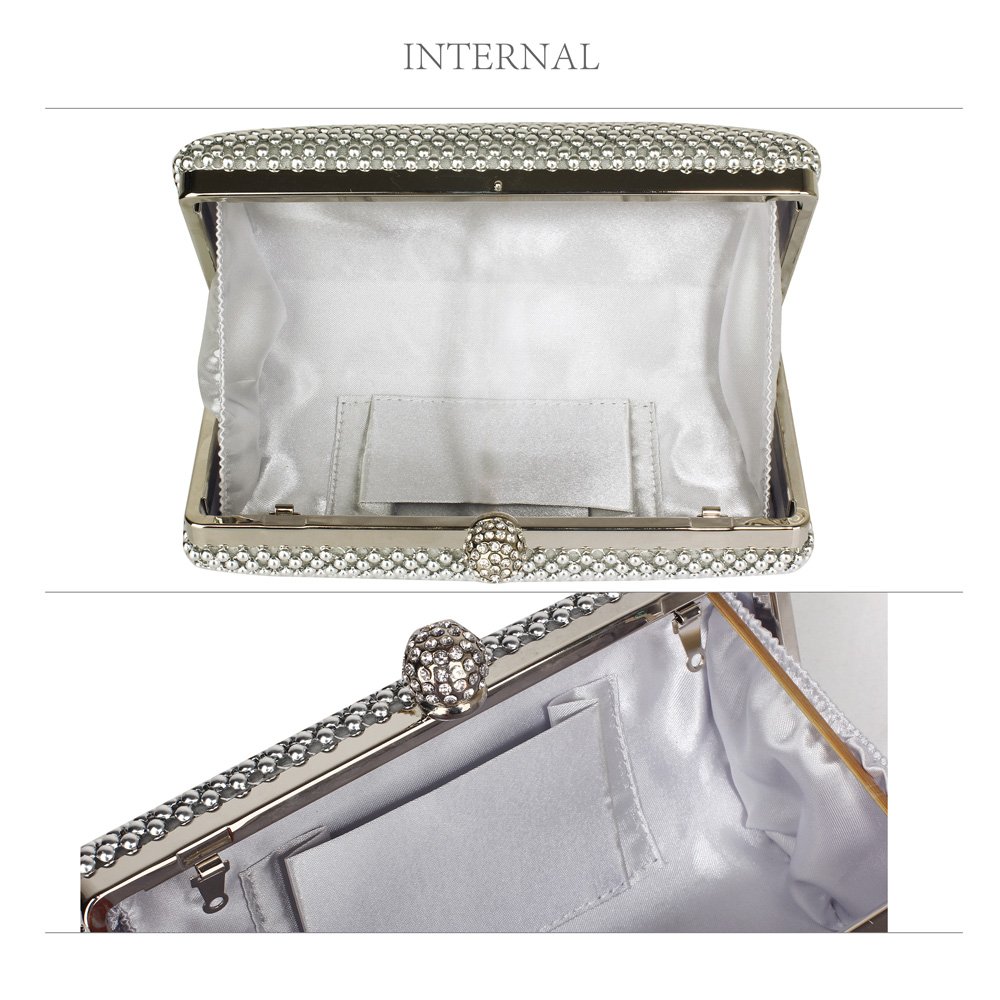 Silver Crystal Beaded Evening Clutch Bag
