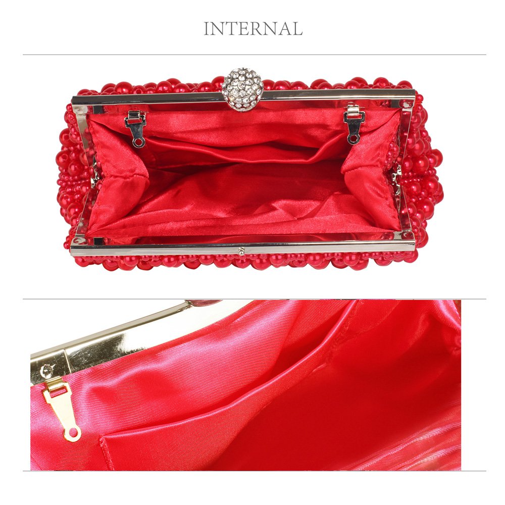 Wholesale LSE00296 - Red Vintage Beads Pearls Crystals Evening Clutch Bag
