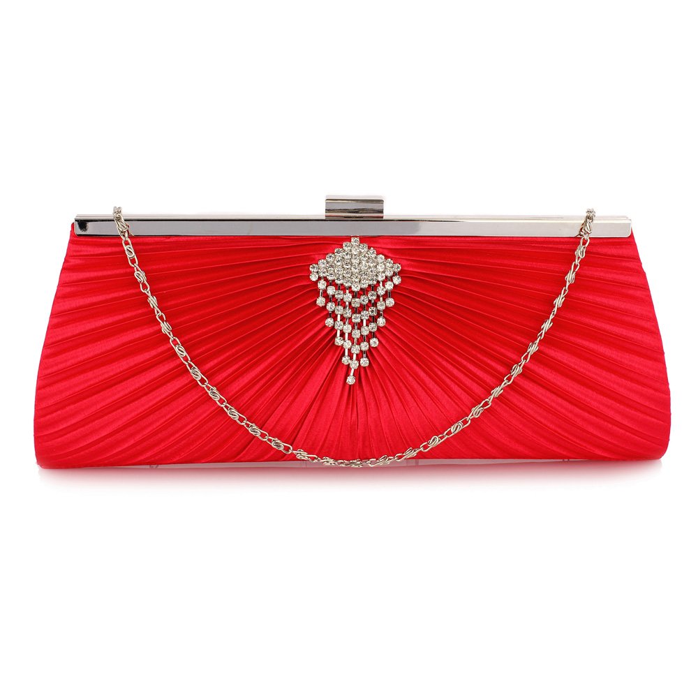 Wholesale Red Satin Clutch Bag With Crystal Decoration