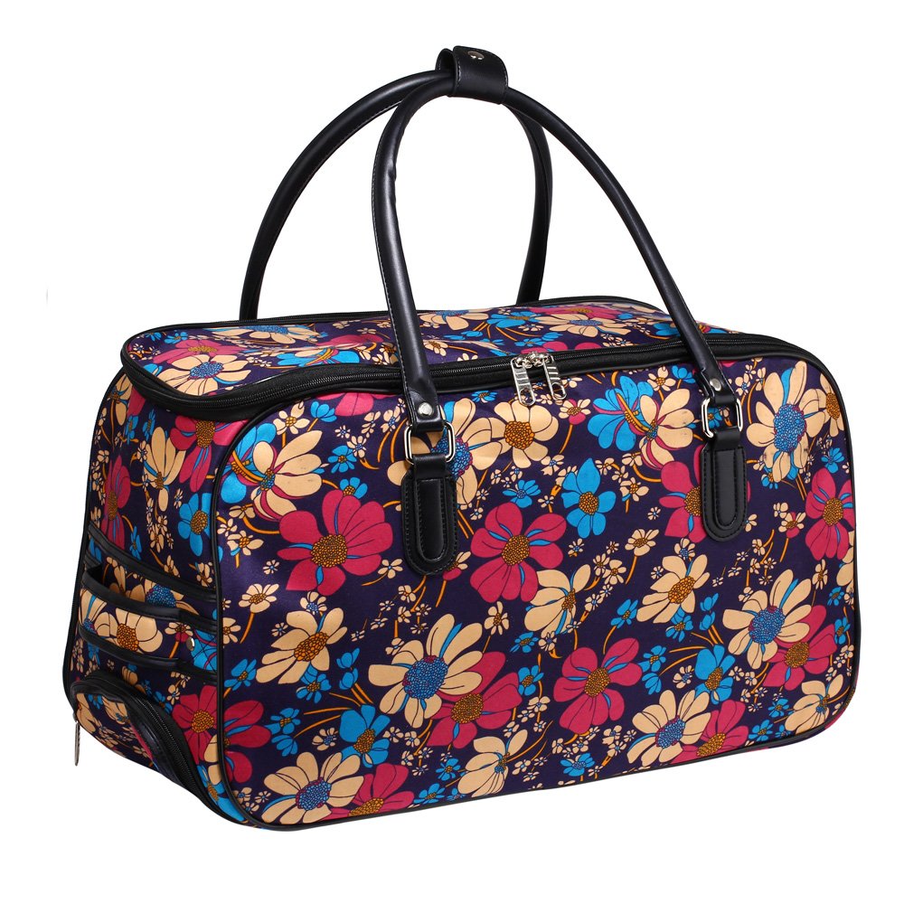 Flower Print Travel Holdall Trolley Luggage With Wheels - CABIN APPROVED