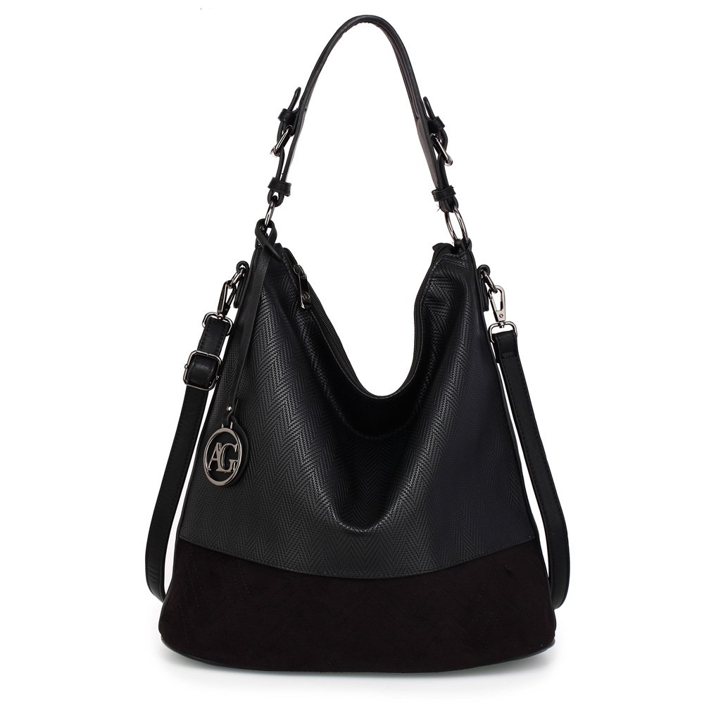 AG00557 - Black Hobo Bag With Black Metal Work