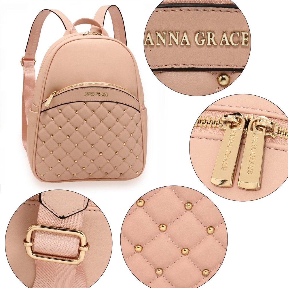 Wholesale Pink Quilt & Stud Backpack School Bag AG00590