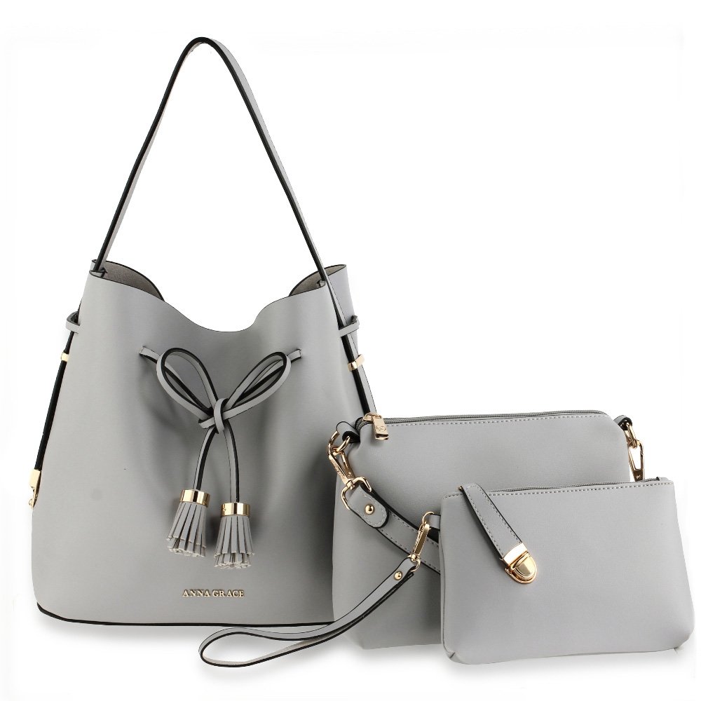 Wholesale 3 Pieces Set Grey Women's Handbag AG00656
