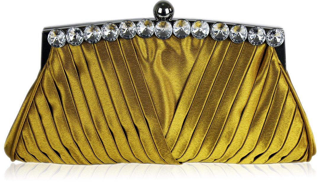 Wholesale Gold Ruched Satin Clutch With Crystal Decoration