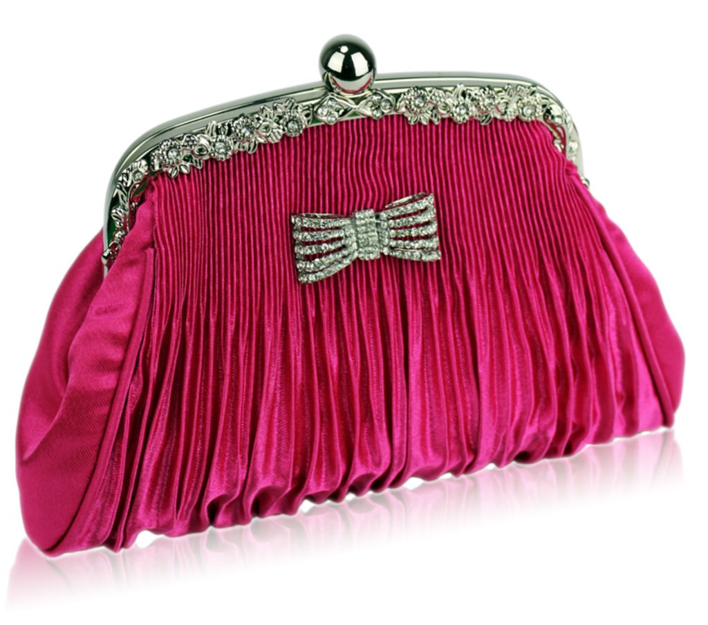 Wholesale Pink Ruched Satin Clutch With Crystal Decoration