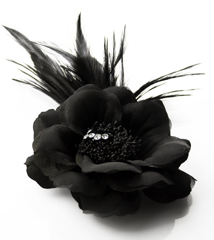 Wholesale Black Feather & Mesh Flower Fascinator With Crystal Decoration