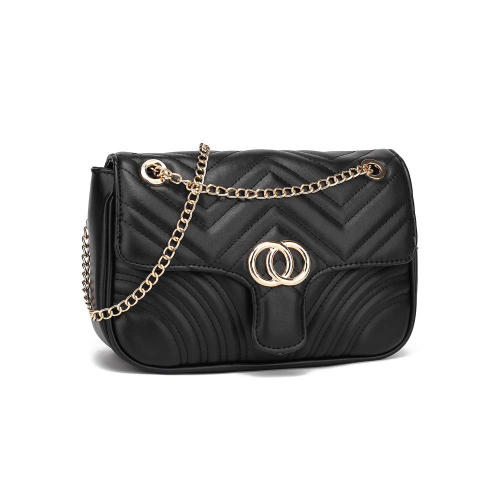 AG00778 Black Flap Cross Body Shoulder Bag With Gold Metal Work