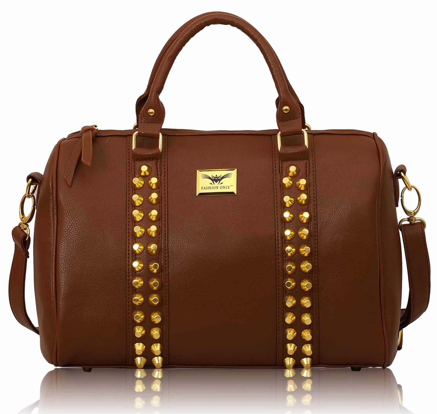 wholesale bag - L.S Fashion Brown Stunning Studded Barrel Bag With Long Strap