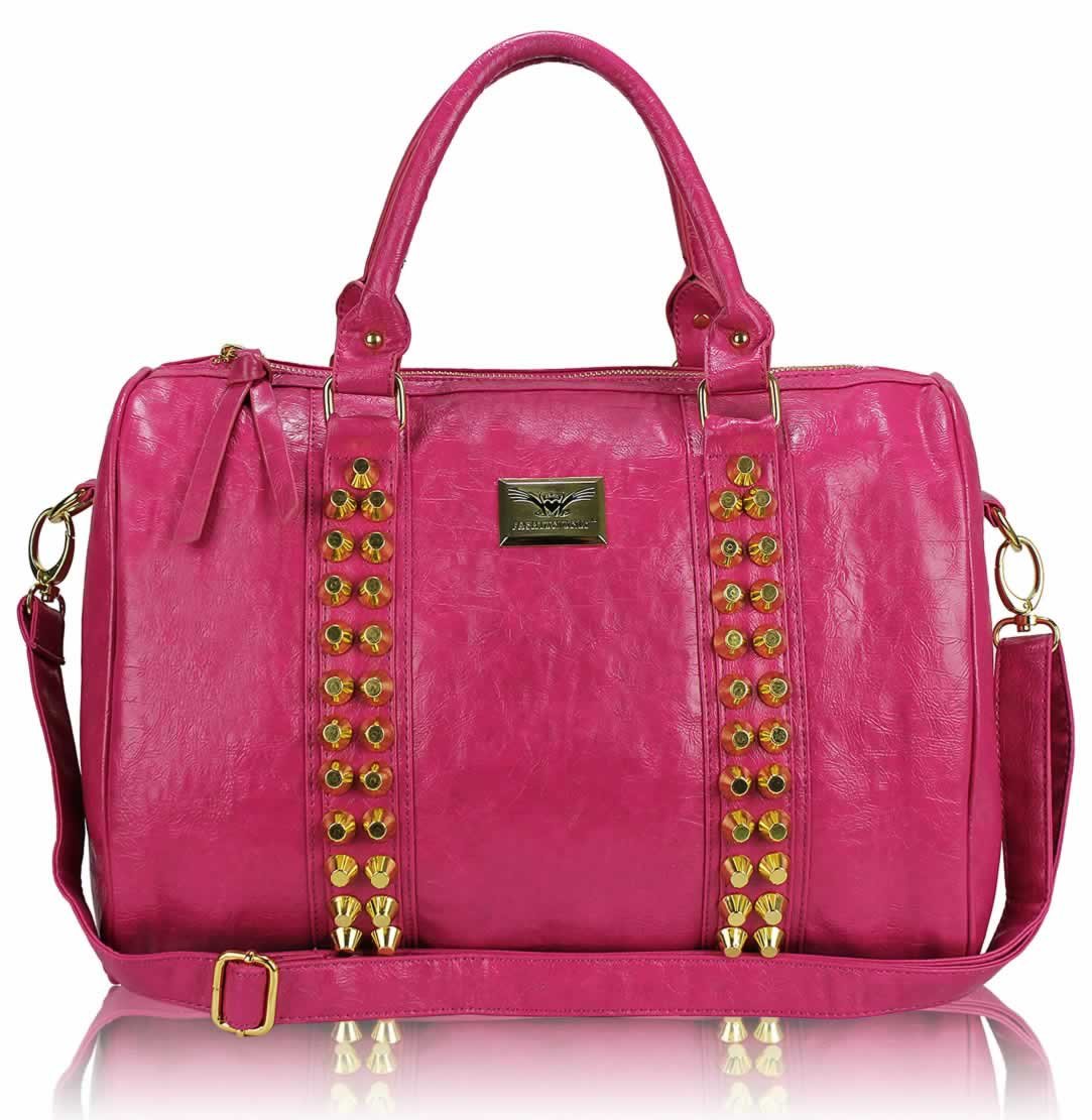 wholesale bag - Pink Stunning Studded Barrel Bag With Long Strap