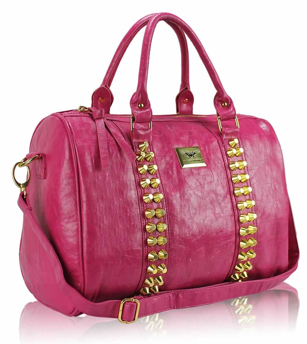 wholesale bag - Pink Stunning Studded Barrel Bag With Long Strap