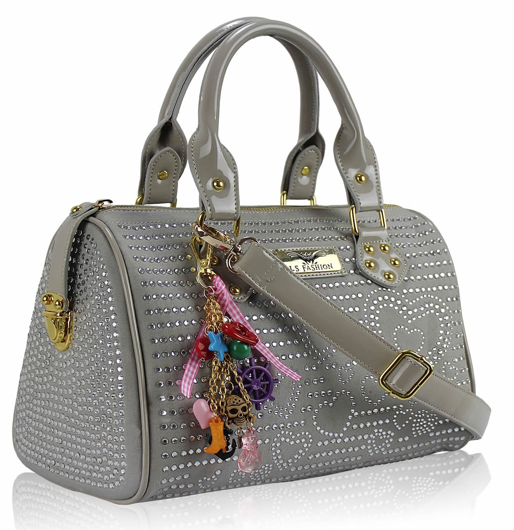 Wholesale bag - Grey Heart Diamante Tote Bag With Charm