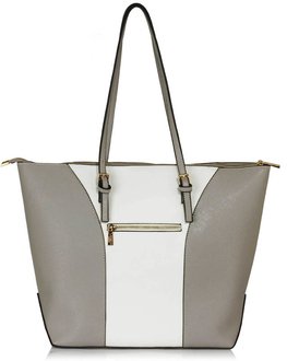 grey and white purse