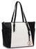 LSG1003 - White /Black Genuine Leather Tote Shoulder Bag