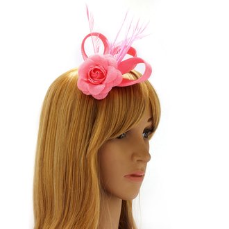 AGF00214 - Pink Feather & Flower Fascinator