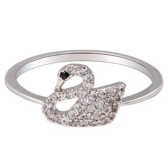 AGR0070 - Silver Crystal Iconic Swan Logo Ring