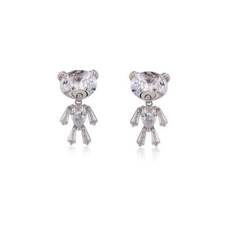 AGE0013 - Silver Sparkling Crystal Teddy Bear Earring