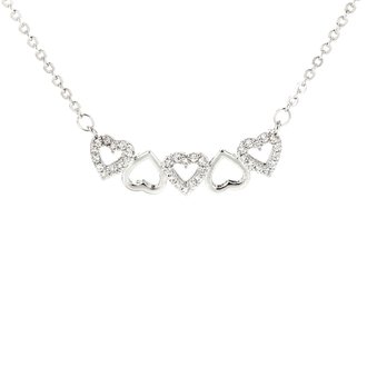 AGN0015 - Sparkling Silver Plated Crystal Hearts Necklace