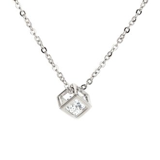 AGN0021 - Silver Plated Crystal 3D Cube Necklace