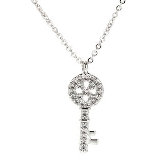 AGN0022 - Sparkling Silver Plated Crystal Key Necklace