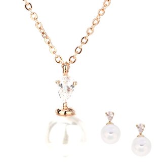 AGNE010 - Gold Plated Pearl Necklace & Earrings Jewelry Set