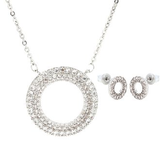 AGNE012 - Silver Plated Circle Necklace & Earrings Jewelry Set