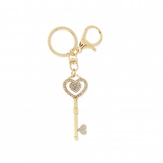 AGCK1041 - Gold Plated Crystal Heart Shape Key Bag Charm