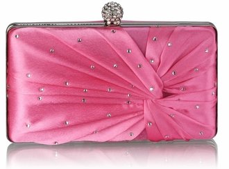 LSE0080 - Pink Satin Crystal Clasp Evening Evening Clutch Bag