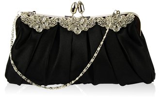 LSE0087 - Black Crystal Satin Evening Clutch