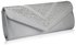 LSE00100 - Silver Diamante Evening Clutch Bag