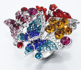 LSR0014-Multi-Coloured Butterfly Crystal Ring