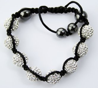 LSB005-White Crystal Disco Ball Bead Bracelet