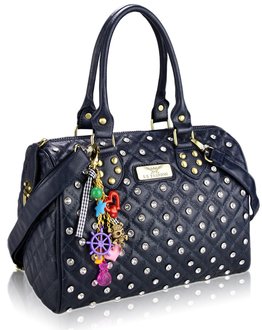 LS7011 - Navy Quilted Tote Bag With Crystal Decoration