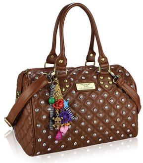 LS7011 - Brown Quilted Tote Bag With Crystal Decoration