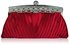 LSE00111 - Red Ruched Satin Clutch With Crystal Decoration